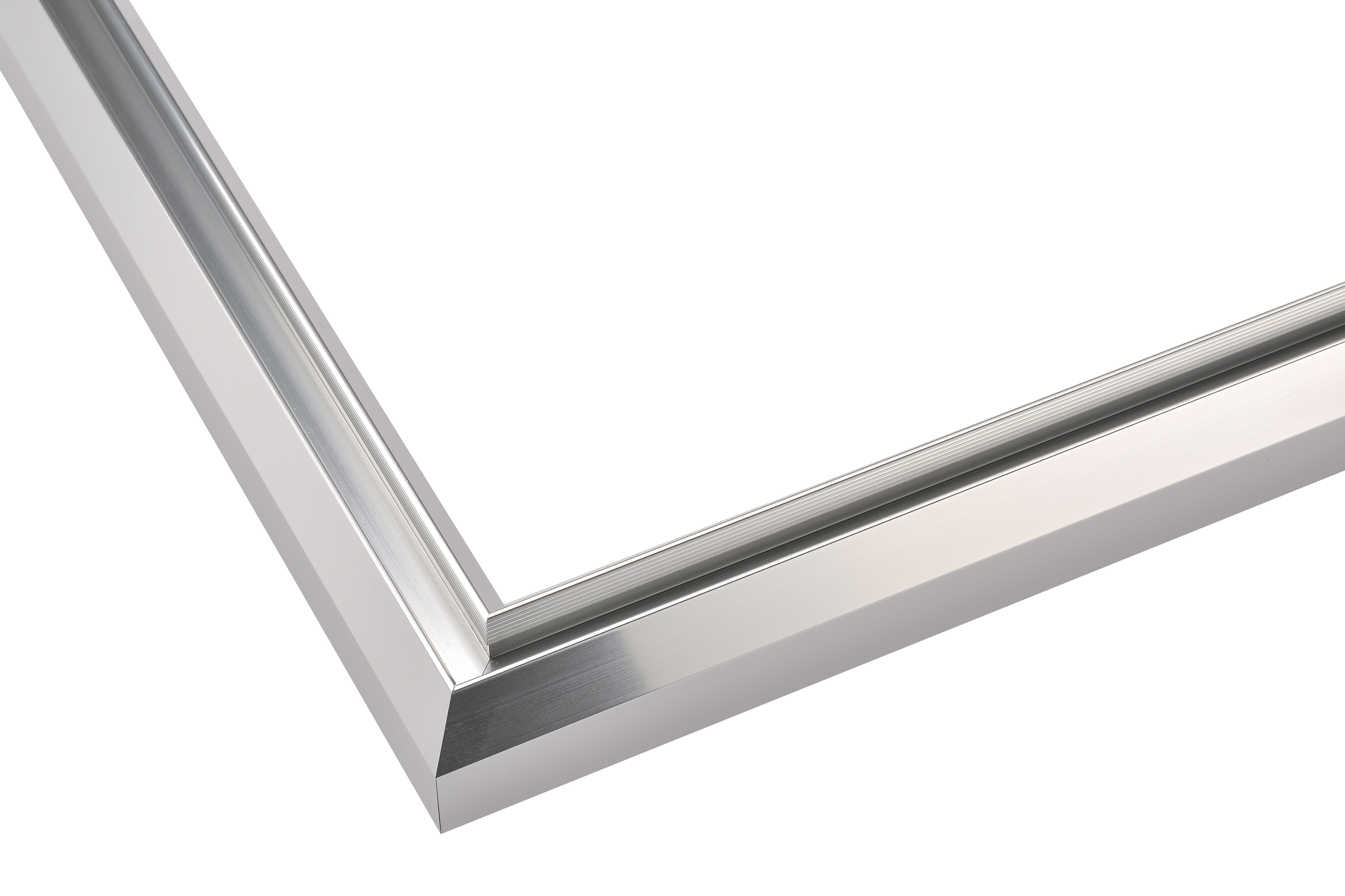 Close-up of the Bright Silver hardware finish available for our semi-frameless shower screens.