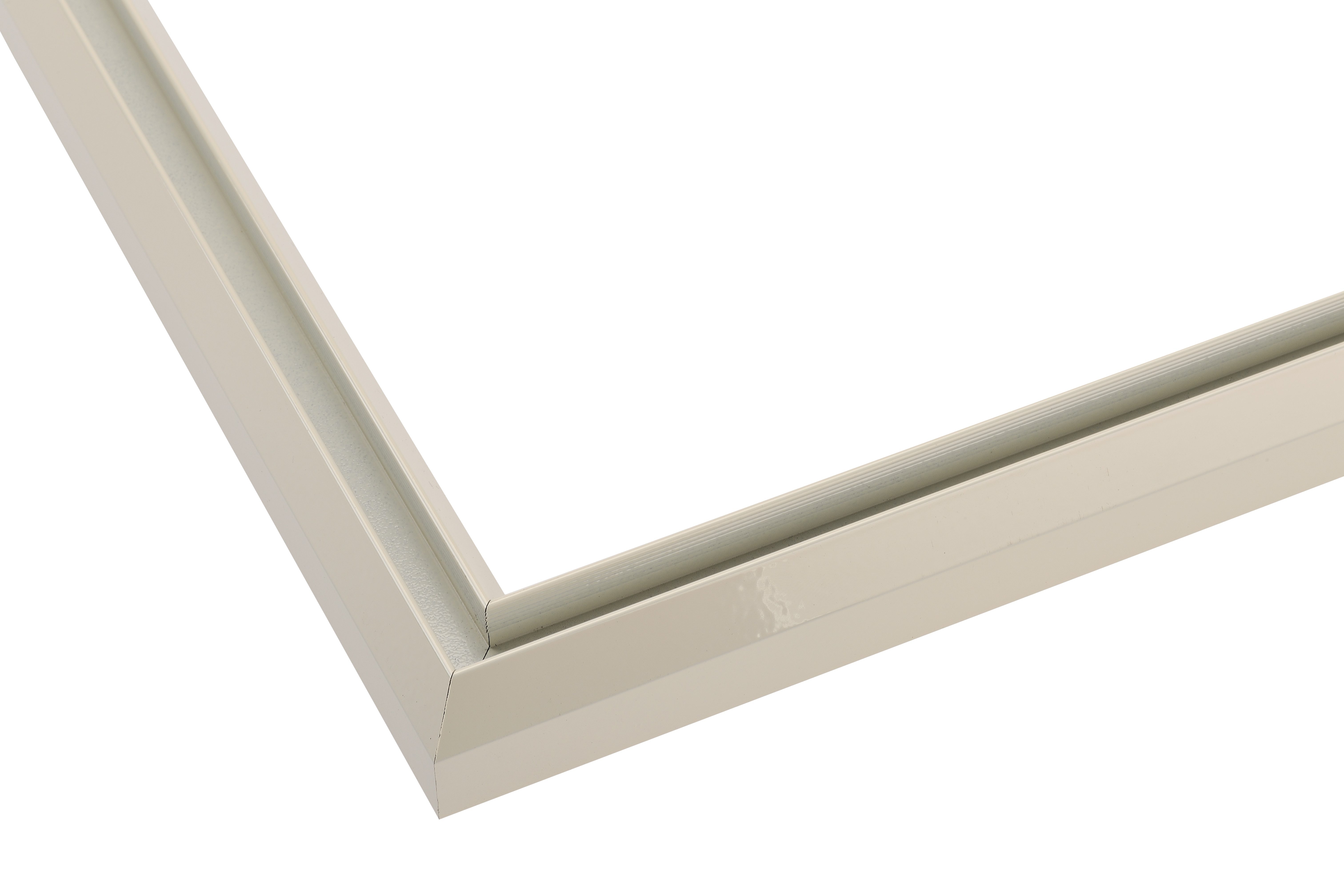 Close-up of the White Birch hardware finish available for our semi-frameless shower screens.
